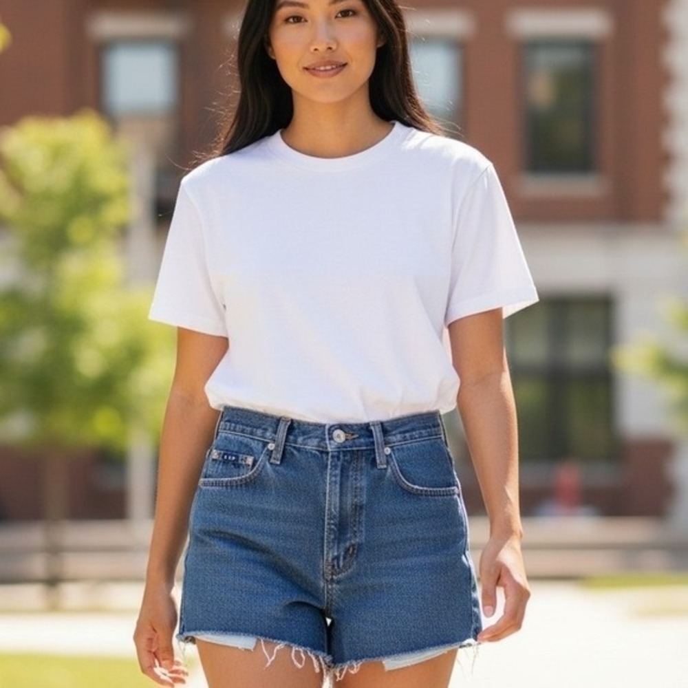 VTG Express‎ Bleus Cutoff Denim Jean Shorts 3/4R Y2K 90s High Rise Indigo Cotton